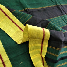 Load image into Gallery viewer, Beautiful handmade soft pure Greeen Yellow Patteda Anchu Cotton Sari I Chanchal bringing art to life