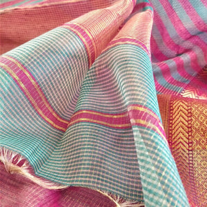 Gorgeous sea green golden rani pink zari work pure handloom silk cotton maheshwari sari I Chanchal bringing art to life