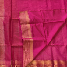 Load image into Gallery viewer, Gorgeous rani pink golden zari handmade maheshwari silk cotton sari I Chanchal bringing art to life