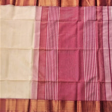 Load image into Gallery viewer, Beautiful white rani pink golden checks zari work handmade maheshwari silk cotton saree I Chanchal bringing art to life