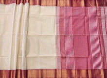 Load image into Gallery viewer, Beautiful white rani pink golden checks zari work handmade maheshwari silk cotton saree I Chanchal bringing art to life