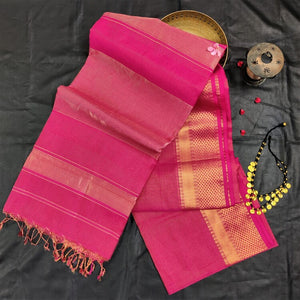 Gorgeous rani pink golden zari handmade maheshwari silk cotton saree I Chanchal bringing art to life