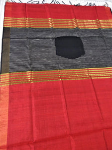 Beautiful Red Black Tussar Silk Saree Sari I Bhagalpuri Handwoven sari I Chanchal bringing art to life