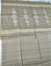 Load image into Gallery viewer, Beige White Tussar Silk Saree with Striped Pallu I gorgeous handloom ethnic wear I office wear sari I Chanchal bringing art to life.