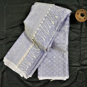 contemporary blue cotton handloom saree I woven sequence I  Chanchal bringing art to life