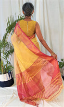 Load image into Gallery viewer, Beautiful handmade yellow goden zari maheshwari silk cotton sari I Chanchal bringing art to life