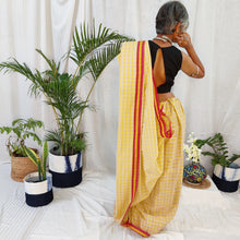 Load image into Gallery viewer, Yellow Daisy ~ Yellow and White Check Cotton Maheshwari Saree