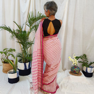 Gorgeous red white checks soft pure cotton Maheshwari handloom saree I Festive sari collection I Chanchal bringing art to life