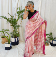 Load image into Gallery viewer, Gorgeous red white checks soft pure cotton Maheshwari handloom saree I Festive sari collection I Chanchal bringing art to life