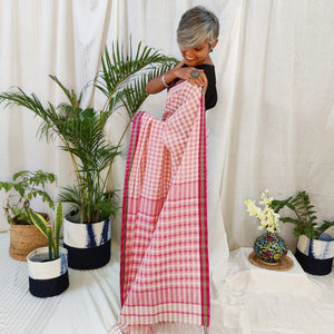 Gorgeous red white checks soft pure cotton Maheshwari handloom saree I Festive sari collection I Chanchal bringing art to life