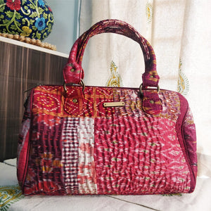 Gorgeous red white multicolor  Kantha Ikat handcrafted silk duffle bag I Chanchal bringing art to life 