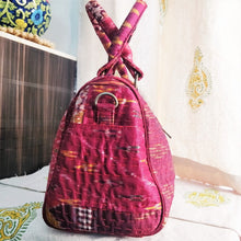 Load image into Gallery viewer, Gorgeous red white multicolor  Kantha Ikat handcrafted silk duffle bag I Chanchal bringing art to life 