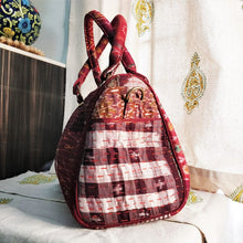 Load image into Gallery viewer, Classy maroon multicolor Kantha Ikat handcrafted silk duffle bag I Chanchal bringing art to life 