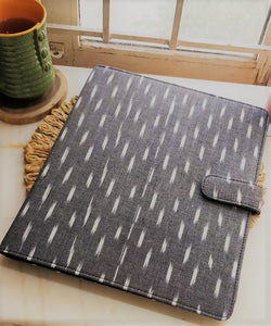 Grey Ikkat Ikat Executive folder Office accessories Stationery notebooks notepads vegan cruelty free Chanchal handloom bookmark desk work cover aesthetic handicraft students office goers light weighted classy design