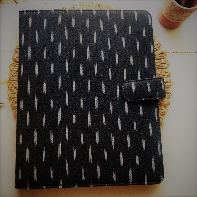 Black Ikkat Ikat Executive folder Office accessories Stationery notebooks notepads vegan cruelty free Chanchal handloom bookmark desk work cover aesthetic handicraft students office goers light weighted classy design 