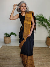 Load image into Gallery viewer, Soft Beautiful black mustard handloom cotton saree I Chanchal bringing art to life