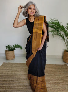 Soft Beautiful black mustard handloom cotton saree I Chanchal bringing art to life
