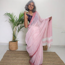 Load image into Gallery viewer, Naturally Dyed Candy Pink Cotton Saree, gorgeous. elegant, handloom, festive wear, Durga puja, Ganapati, office wear, ethnic collection, traditional dress, soft, beautiful, summer, comfortable, classy, Chanchal bringing art to life.