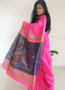 Beautiful pink tussar silk saree I festive sari I Chanchal bringing art to life