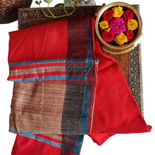 Load image into Gallery viewer, Red Tussar Silk Saree with Ghicha Pallu