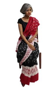 Red and Black Ikat Cotton Saree