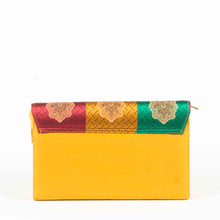 Load image into Gallery viewer, Mustard Silk Clutch Chanchal Handmade Sustainable Fashion Brands in Bangalore