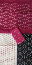 Load image into Gallery viewer, White, Black and Pink Ikkat soft Cotton Sari, half and half pattern, gorgeous. elegant, handloom, festive wear, Durga puja, Ganapati, office wear, ethnic collection, traditional dress, Chanchal bringing art to life.