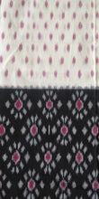 Load image into Gallery viewer, White, Black and Pink Ikat soft Cotton Saree, half and half pattern, gorgeous. elegant, handloom, festive wear, Durga puja, Ganapati, office wear, ethnic collection, traditional dress, Chanchal bringing art to life.