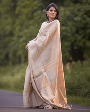 Load image into Gallery viewer, Beige White Tussar Silk Saree I gorgeous handloom ethnic wear I office wear sari I Chanchal bringing art to life