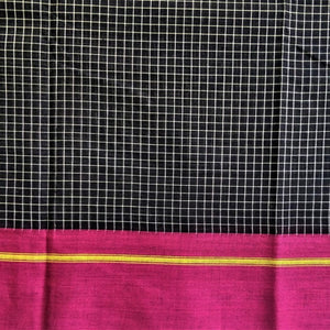 Gorgeous pure soft handmade Black Rani Pink Patteda Anchu Cotton Saree I Chanchal bringing Art to Life