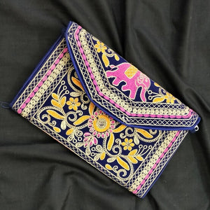 Blue multicolor handmade clutch I Rajasthani embroidery I Handcrafted I Chanchal bringing art to life