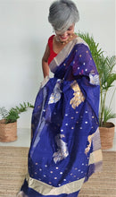 Load image into Gallery viewer, Blue-chanderi-silk-cotton-saree I Chanchal bringing art to life