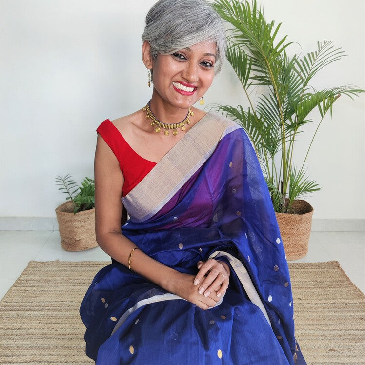 Blue-chanderi-silk-cotton-saree I Chanchal bringing art to life