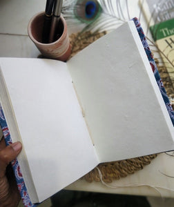 writing diary aesthetic printed diary journal pretty journal chanchal handloom online stationary student officegoers travel diary writer blogs soulful writing pads printing pads flower print sanganeri print journals block print journals white blue indigo blue horizontal strip notebook handmade handcrafted