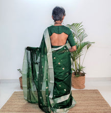 Load image into Gallery viewer, Green Chanderi Silk Cotton Saree with Silver Square Butas