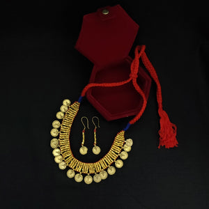 Beautiful red golden Dokra handmade jewelry set I Chanchal Bringing  art to Life 