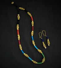 Load image into Gallery viewer, Beautiful multicolor golden Dokra handmade necklace set I Chanchal bringing art to life