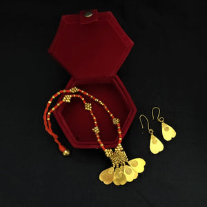 Beautiful red golden Dokra handmade necklace set I Chanchal bringing art to life