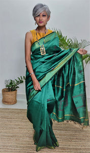 gorgeous green Bhagalpuri handloom tussar silk saree I Chanchal bringing art to life