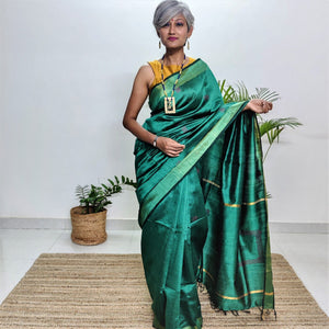 gorgeous green Bhagalpuri handloom tussar silk saree I Chanchal bringing art to life