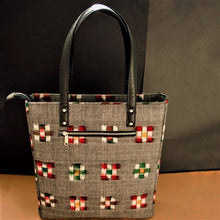 Load image into Gallery viewer, Ikat Grey Bucket Tote Bag Chanchal Handcrafted Made in India Sustainable Vegan