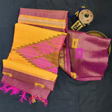 Load image into Gallery viewer, Gorgeous onion pink yellow handloom tussar silk saree I festive sari I Chanchal bringing art to life