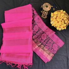 Load image into Gallery viewer, Beautiful pink black handloom Tussar silk sareer I Festive Sari I Chanchal bringing art to life