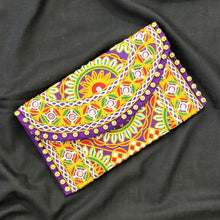 Load image into Gallery viewer, purple multicolor handmade festive  clutch I Rajasthani embroidery I Handcrafted I Chanchal bringing art to life