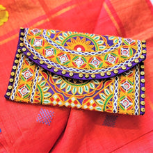Load image into Gallery viewer, purple multicolor handmade festive  clutch I Rajasthani embroidery I Handcrafted I Chanchal bringing art to life
