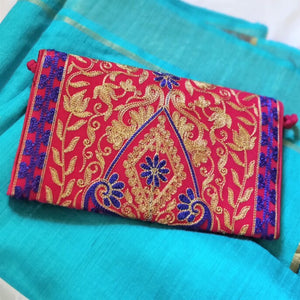 Rani pink handmade clutch I Online clutch I Rajasthani embroidery I Chanchal bringing art to life