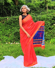 Load image into Gallery viewer, elegant red blue tussar silk handloom saree I Chanchal bringing art to life