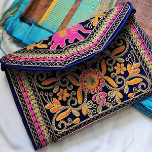 Royal Blue multicolor handmade clutch I Rajasthani embroidery I Handcrafted I Chanchal bringing art to life