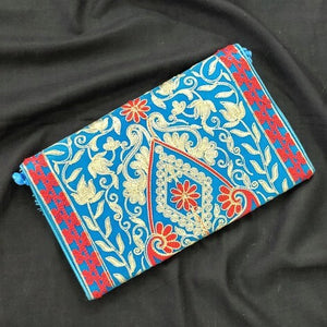 Festive sky blue handmade clutch I Online clutch I Rajasthani embroidery I Chanchal bringing art to life