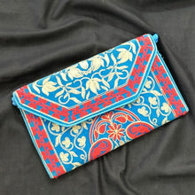 Load image into Gallery viewer, Elegant sky blue multicolor handmade clutch I Rajasthani embroidery I Handcrafted I Chanchal bringing art to life